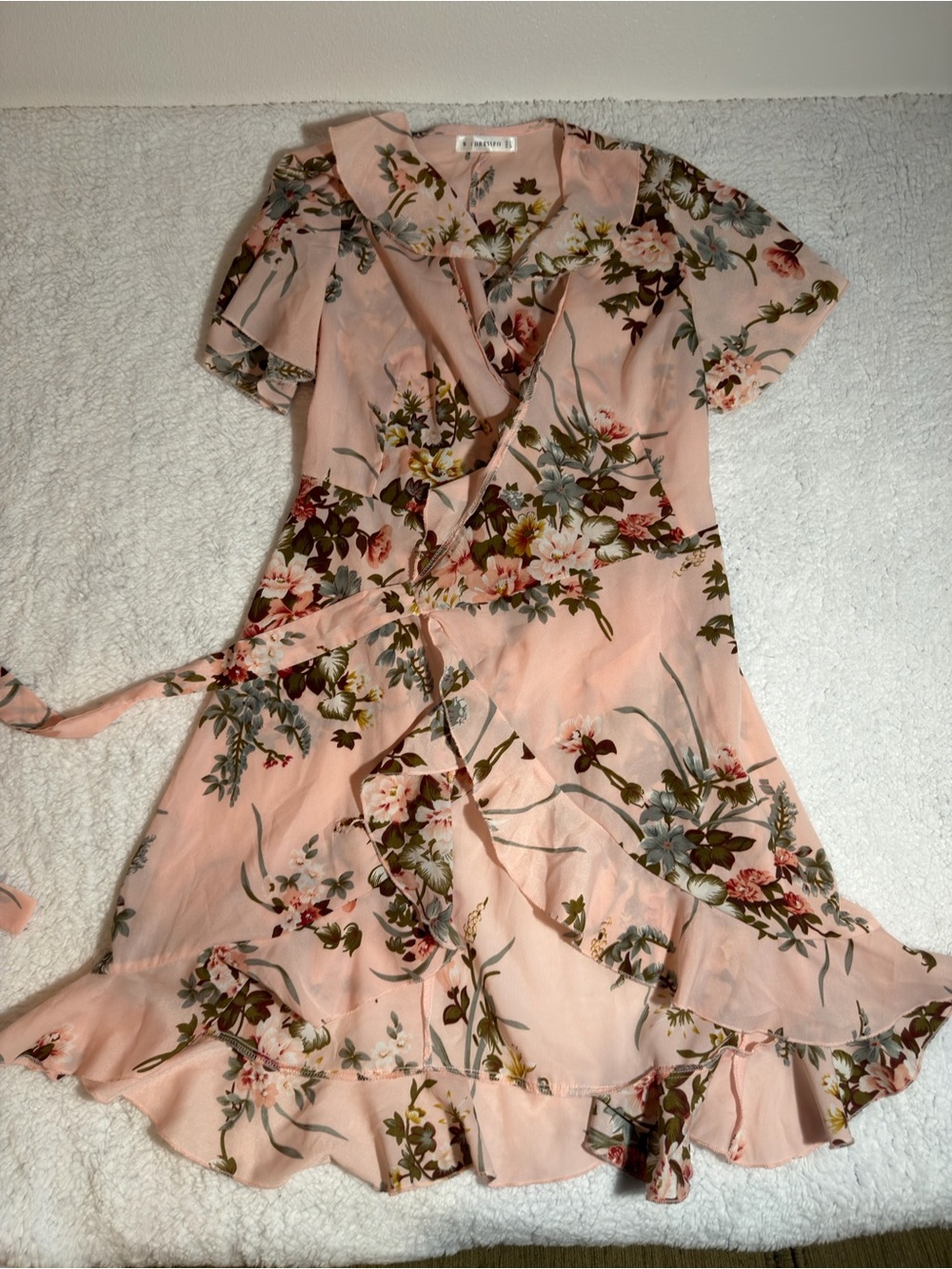 Pink Floral Wrap Mini Dress with Ruffle Hem